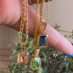 Green, Blue, or Champagne Square Necklace